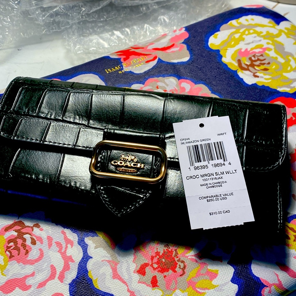 Coach croc magnet slim wallet dark green